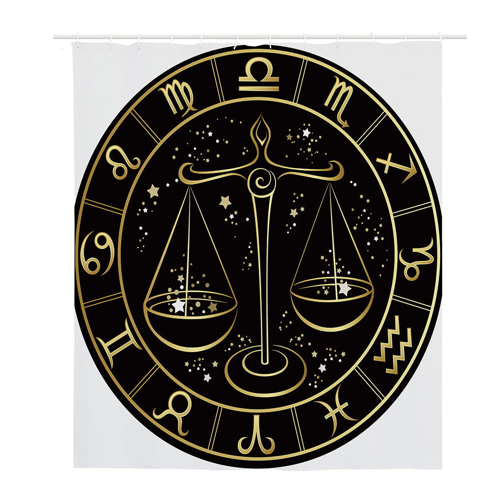 Gold And Black Libra Sign Print Polyester Shower Curtain
