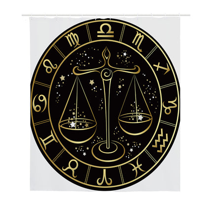 Gold And Black Libra Sign Print Polyester Shower Curtain