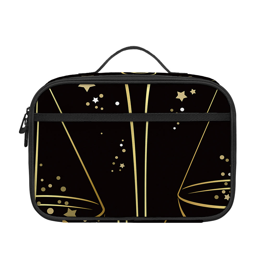 Gold And Black Libra Sign Print Portable Lunch Bag