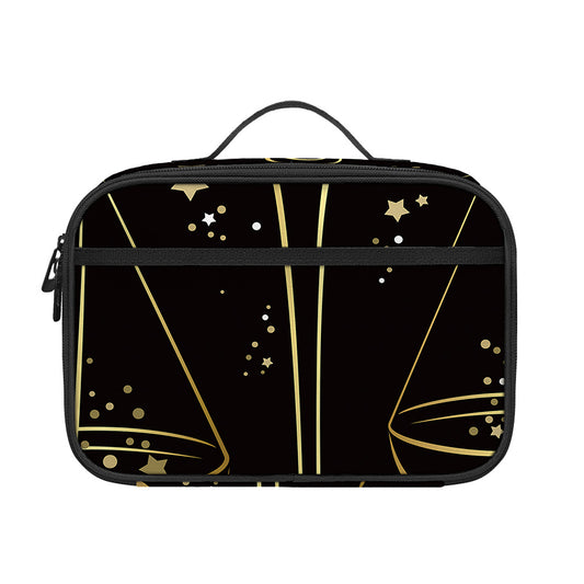 Gold And Black Libra Sign Print Portable Lunch Bag