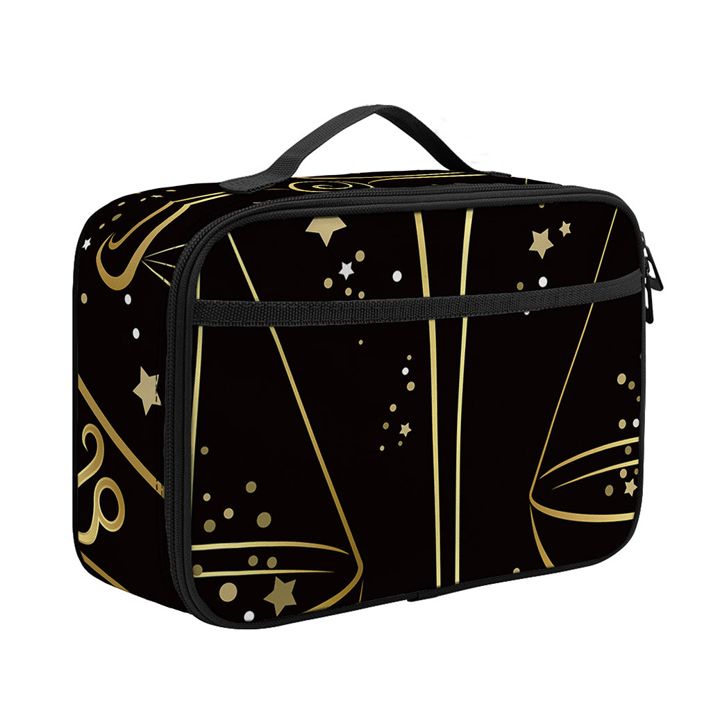 Gold And Black Libra Sign Print Portable Lunch Bag