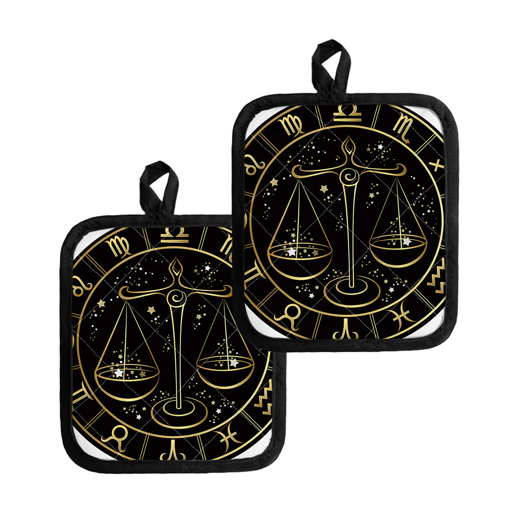 Gold And Black Libra Sign Print Pot Holders