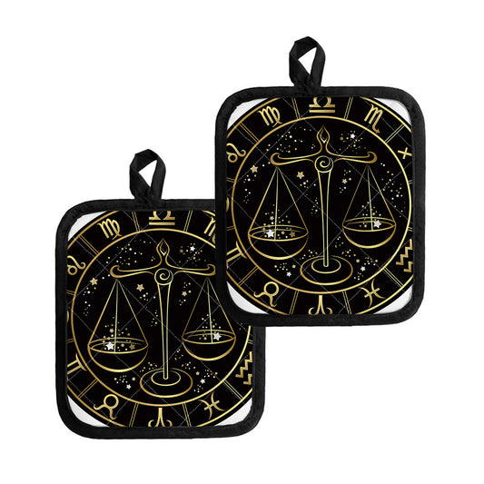 Gold And Black Libra Sign Print Pot Holders
