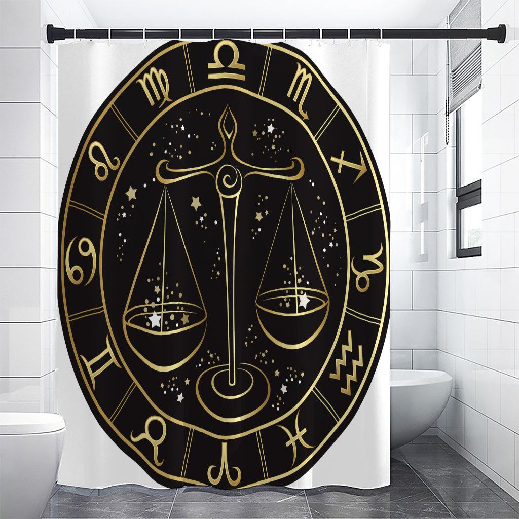 Gold And Black Libra Sign Print Premium Shower Curtain