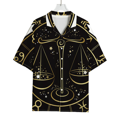 Gold And Black Libra Sign Print Rayon Hawaiian Shirt