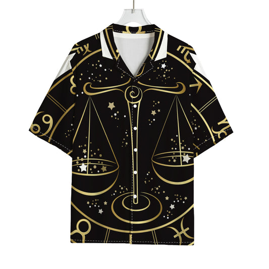 Gold And Black Libra Sign Print Rayon Hawaiian Shirt