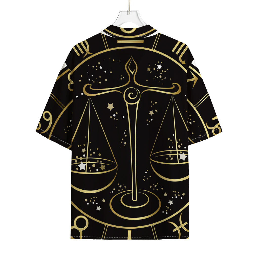 Gold And Black Libra Sign Print Rayon Hawaiian Shirt