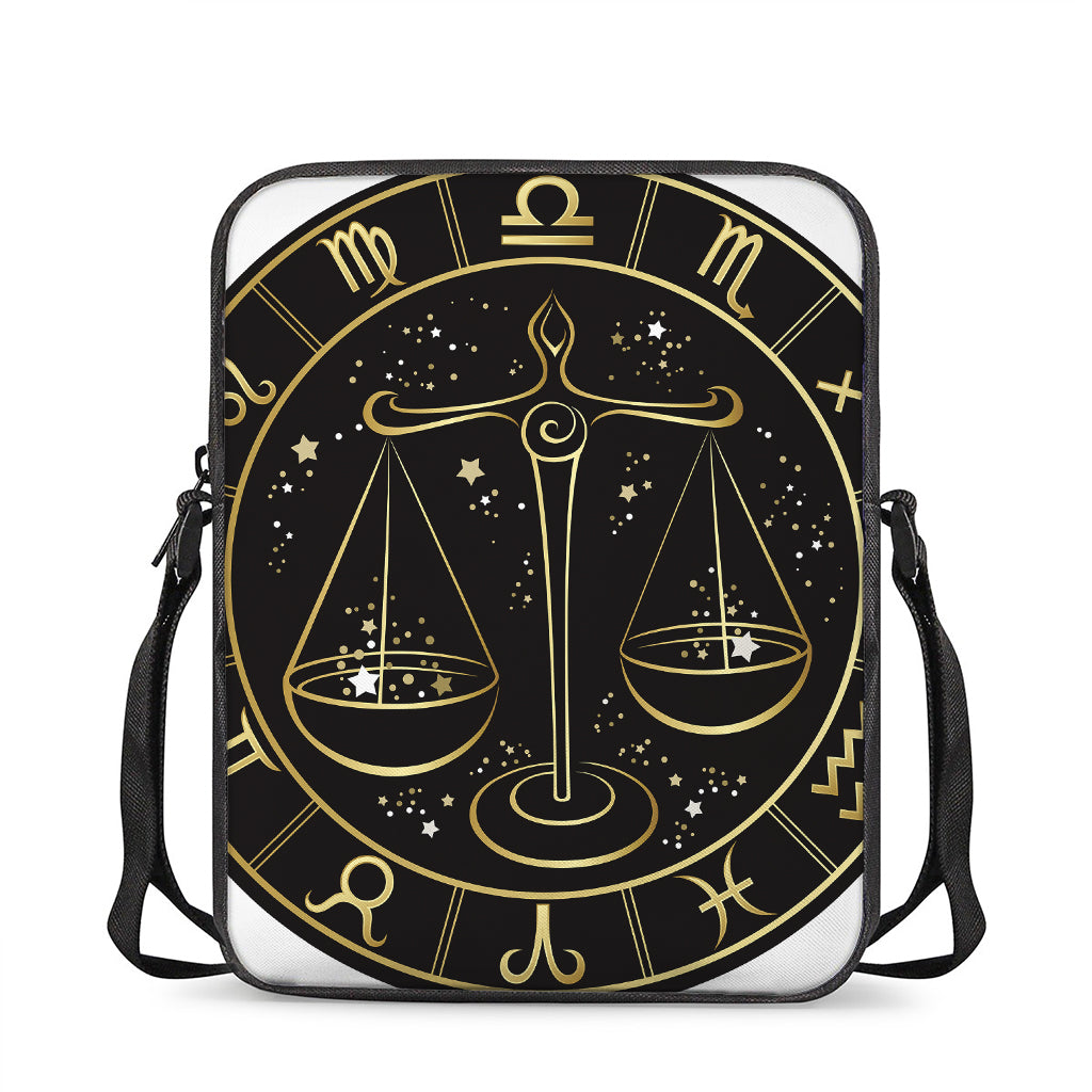 Gold And Black Libra Sign Print Rectangular Crossbody Bag