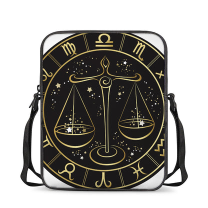 Gold And Black Libra Sign Print Rectangular Crossbody Bag