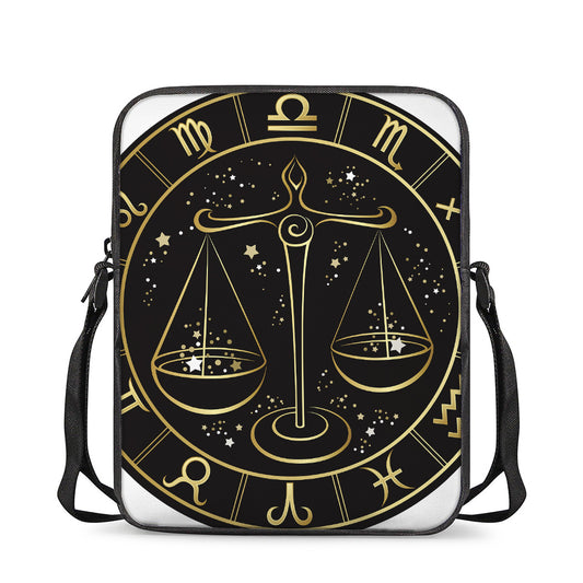 Gold And Black Libra Sign Print Rectangular Crossbody Bag