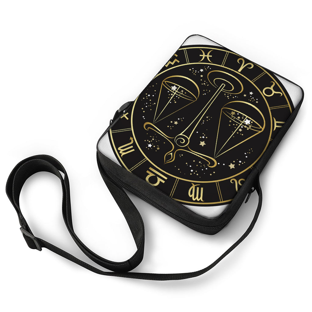 Gold And Black Libra Sign Print Rectangular Crossbody Bag
