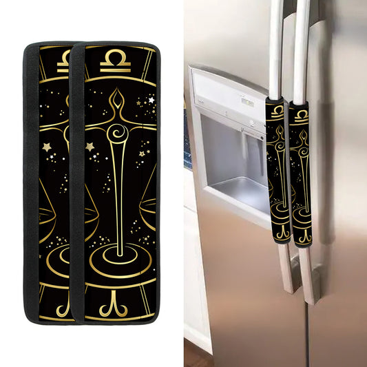 Gold And Black Libra Sign Print Refrigerator Handle Covers