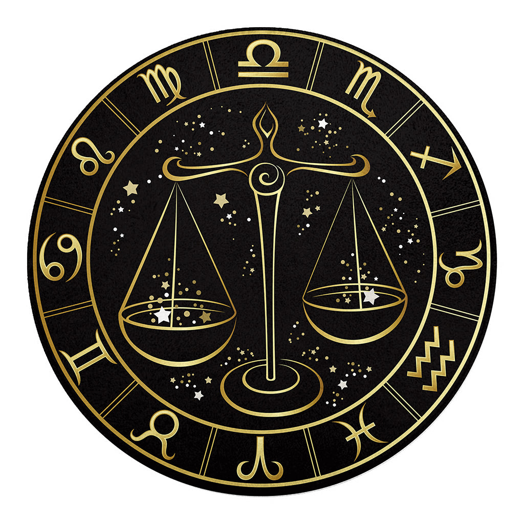 Gold And Black Libra Sign Print Round Blanket