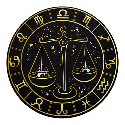 Gold And Black Libra Sign Print Round Blanket