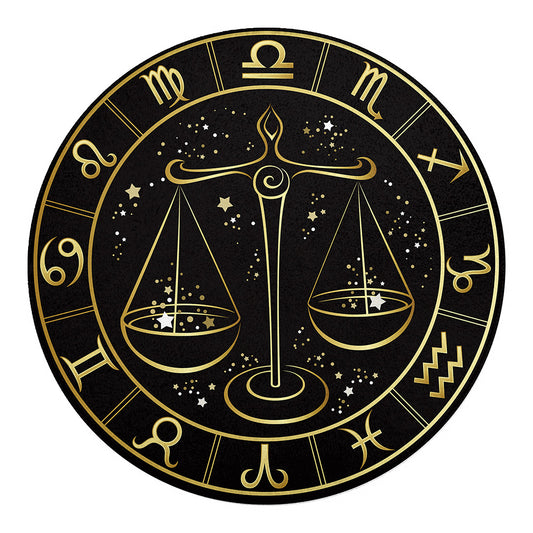 Gold And Black Libra Sign Print Round Blanket