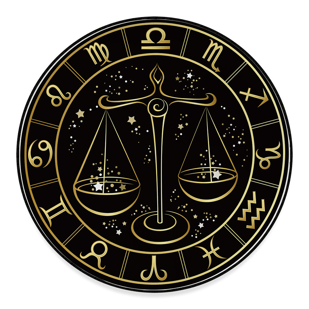 Gold And Black Libra Sign Print Round Floor Mat