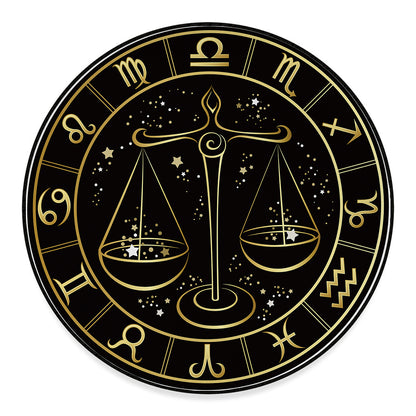 Gold And Black Libra Sign Print Round Floor Mat