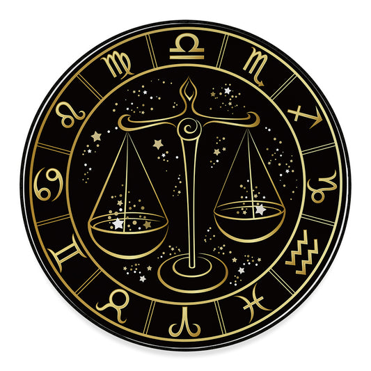 Gold And Black Libra Sign Print Round Floor Mat