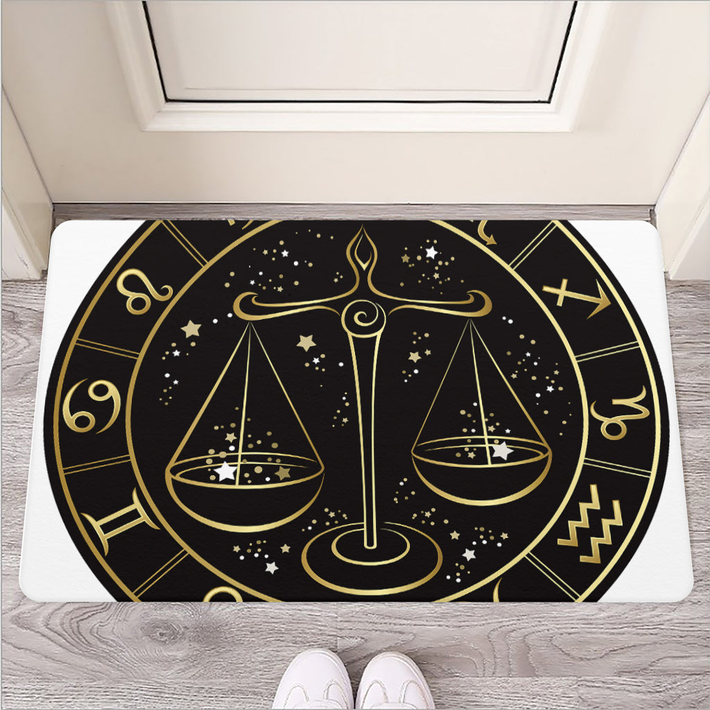 Gold And Black Libra Sign Print Rubber Doormat