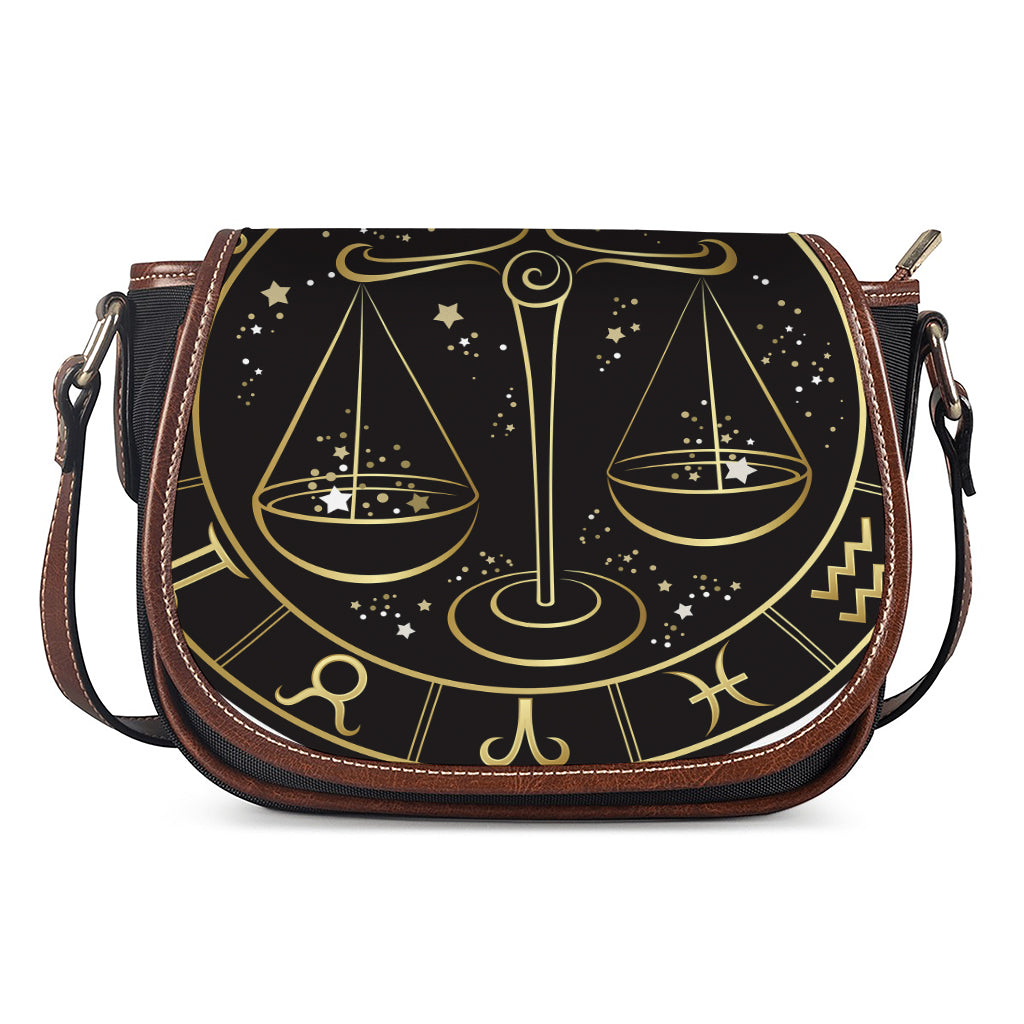 Gold And Black Libra Sign Print Saddle Bag