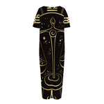 Gold And Black Libra Sign Print Short Sleeve Long Nightdress