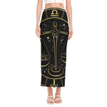 Gold And Black Libra Sign Print Side Slit Maxi Skirt