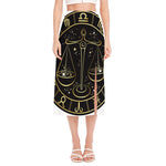 Gold And Black Libra Sign Print Side Slit Midi Skirt