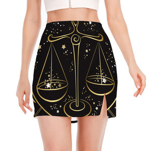 Gold And Black Libra Sign Print Side Slit Mini Skirt