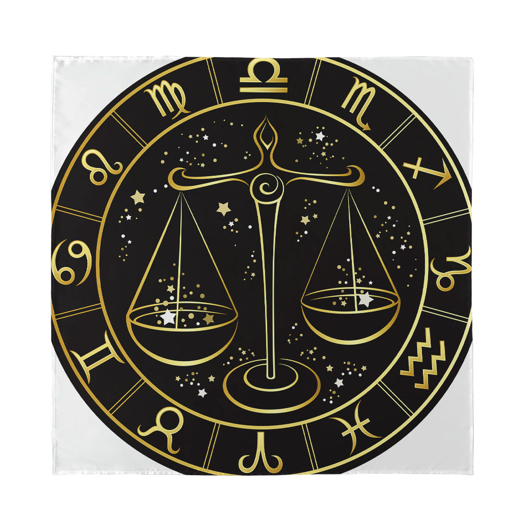 Gold And Black Libra Sign Print Silk Bandana