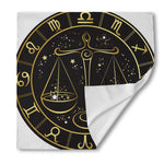 Gold And Black Libra Sign Print Silk Bandana