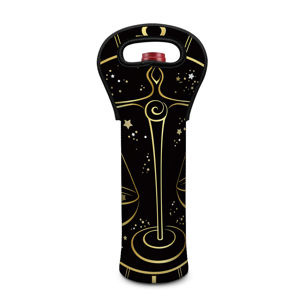 Gold And Black Libra Sign Print Single Neoprene Wine Tote