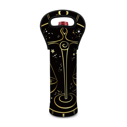 Gold And Black Libra Sign Print Single Neoprene Wine Tote