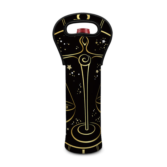 Gold And Black Libra Sign Print Single Neoprene Wine Tote