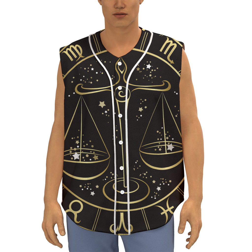 Gold And Black Libra Sign Print Sleeveless Baseball Jersey