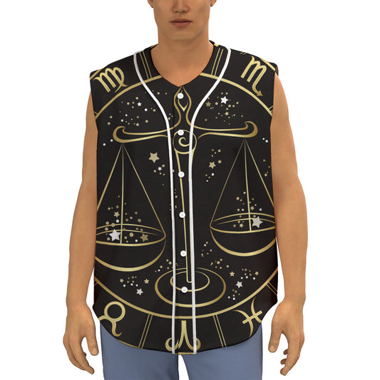 Gold And Black Libra Sign Print Sleeveless Baseball Jersey