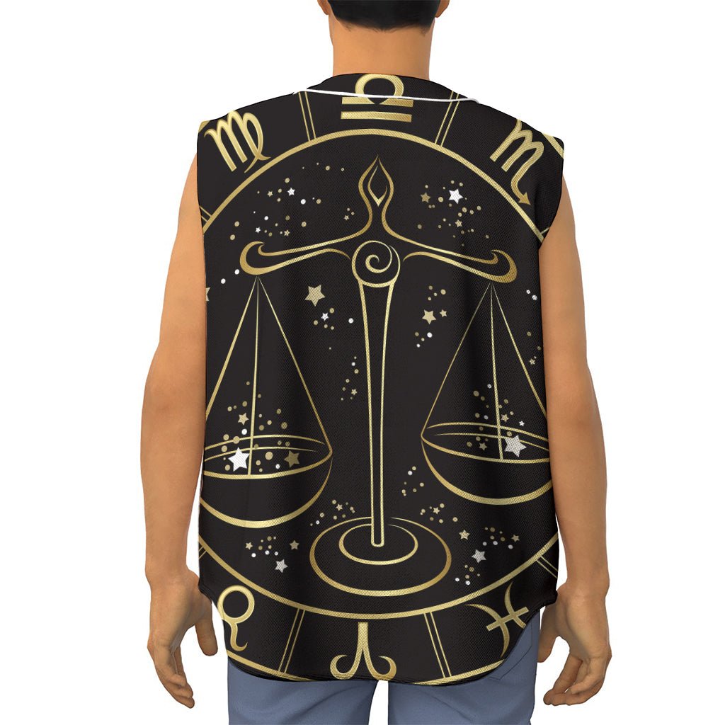 Gold And Black Libra Sign Print Sleeveless Baseball Jersey