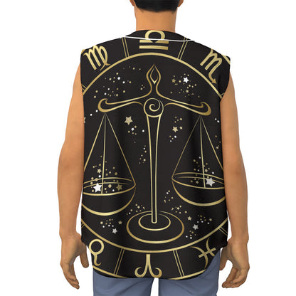 Gold And Black Libra Sign Print Sleeveless Baseball Jersey