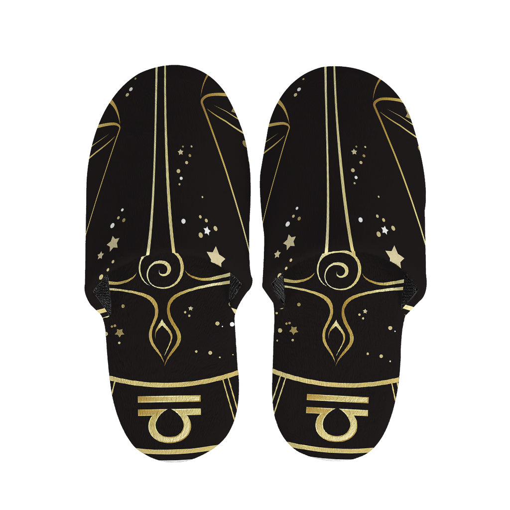 Gold And Black Libra Sign Print Slippers