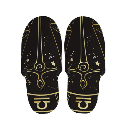 Gold And Black Libra Sign Print Slippers