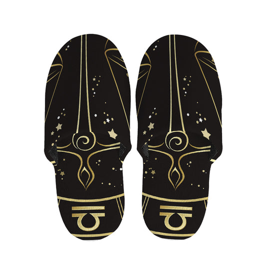 Gold And Black Libra Sign Print Slippers