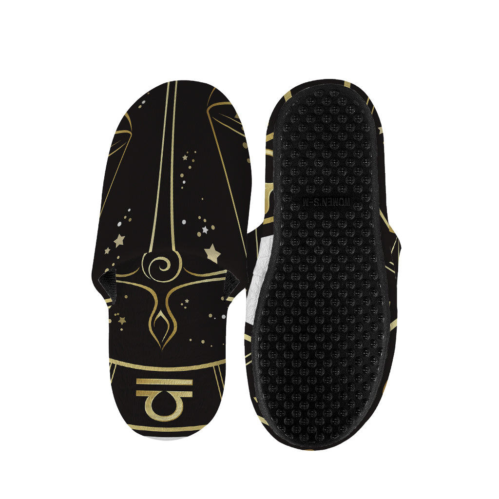 Gold And Black Libra Sign Print Slippers