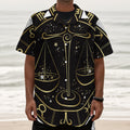 Gold And Black Libra Sign Print Textured Short Sleeve Shirt