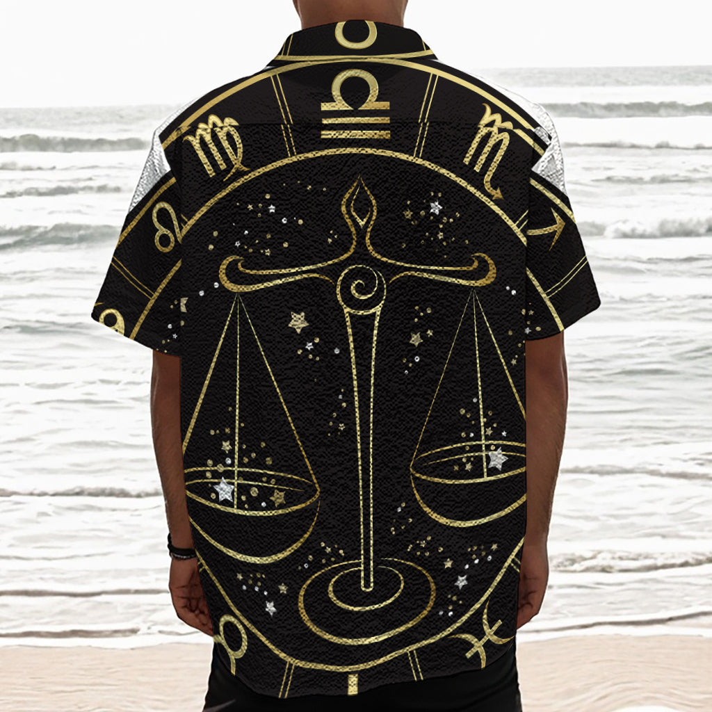 Gold And Black Libra Sign Print Textured Short Sleeve Shirt