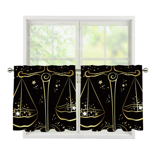 Gold And Black Libra Sign Print Tier Curtains