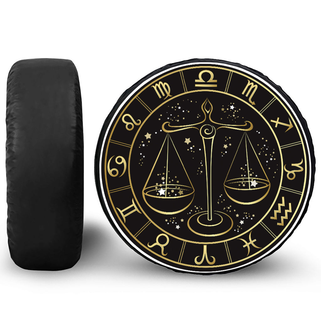 Gold And Black Libra Sign Print Tire Cover