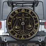 Gold And Black Libra Sign Print Tire Cover With Camera Hole