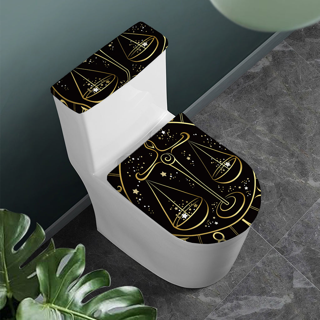 Gold And Black Libra Sign Print Toilet Lid And Tank Cover Set