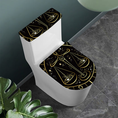 Gold And Black Libra Sign Print Toilet Lid And Tank Cover Set