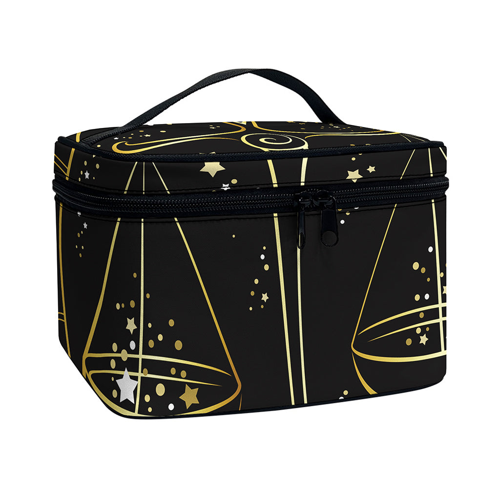 Gold And Black Libra Sign Print Travel Makeup Bag