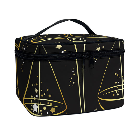 Gold And Black Libra Sign Print Travel Makeup Bag